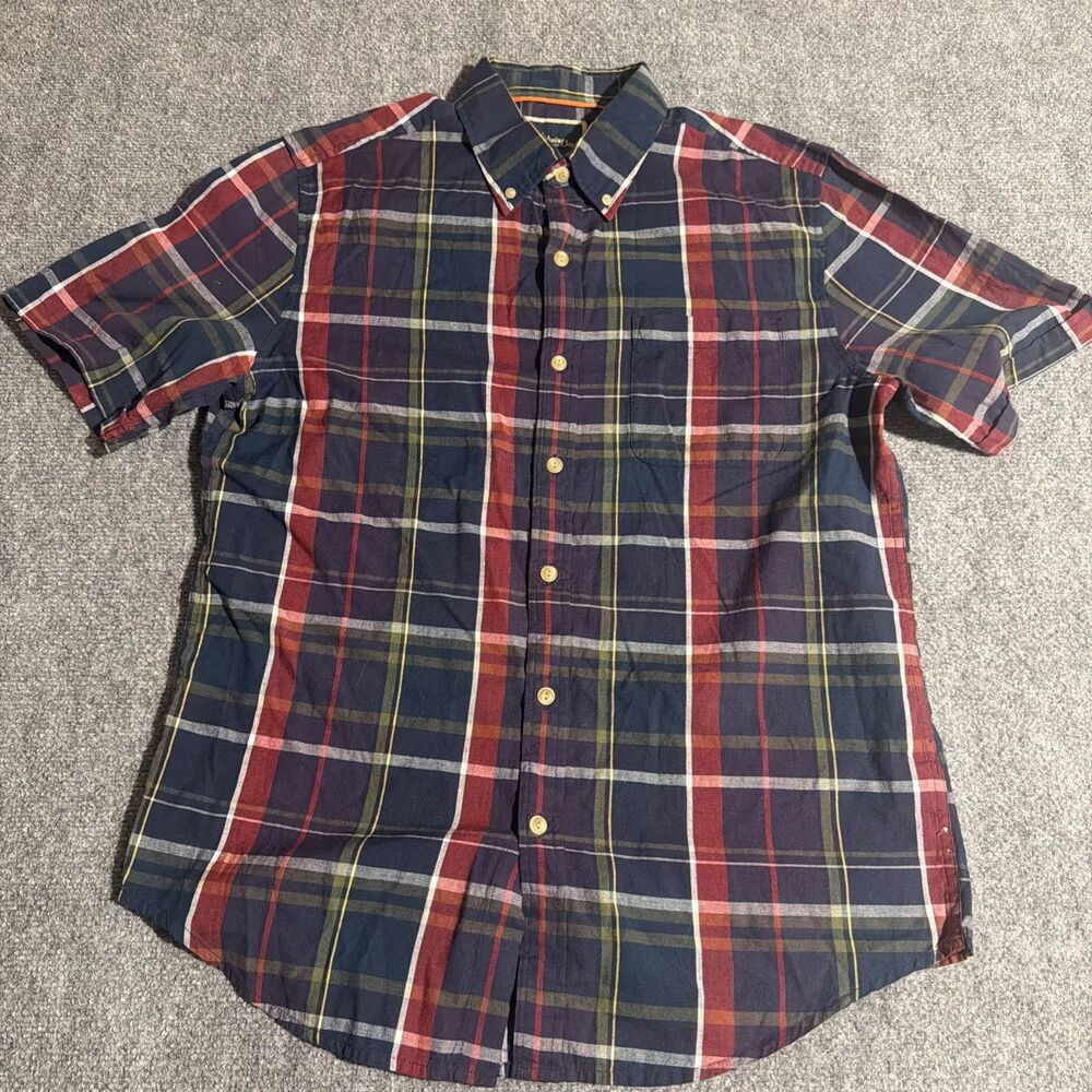 Vtg St John's Bay Shirt Mens Medium Blue Plaid Short Sleeve Button Down Pocket
